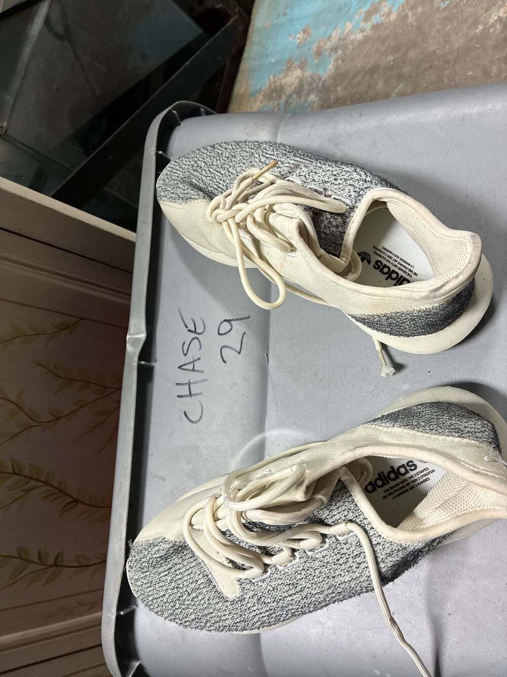Adidas Tubular Shadow Knit Running Shoes BY9739 Gray Cream Men's Size 10